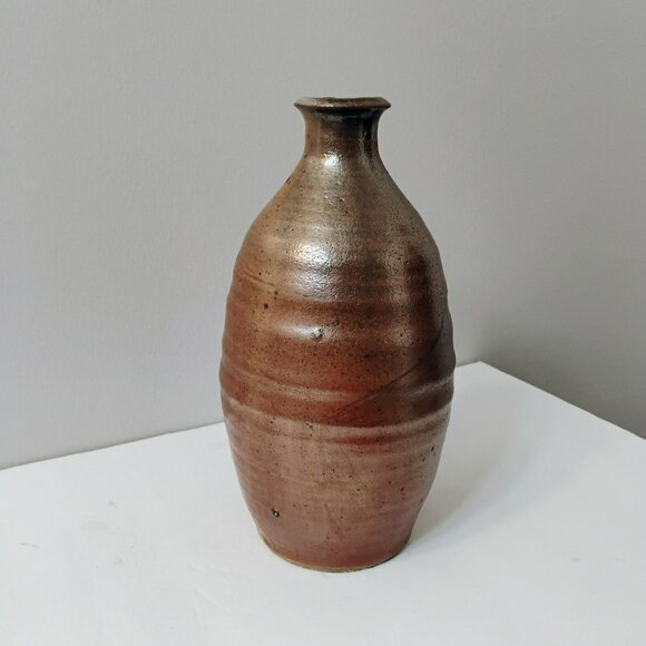 Vintage Metallic Glaze Art Pottery Vase Mid Century Modern Artist Mark 9" Vessel - Picture 4 of 10